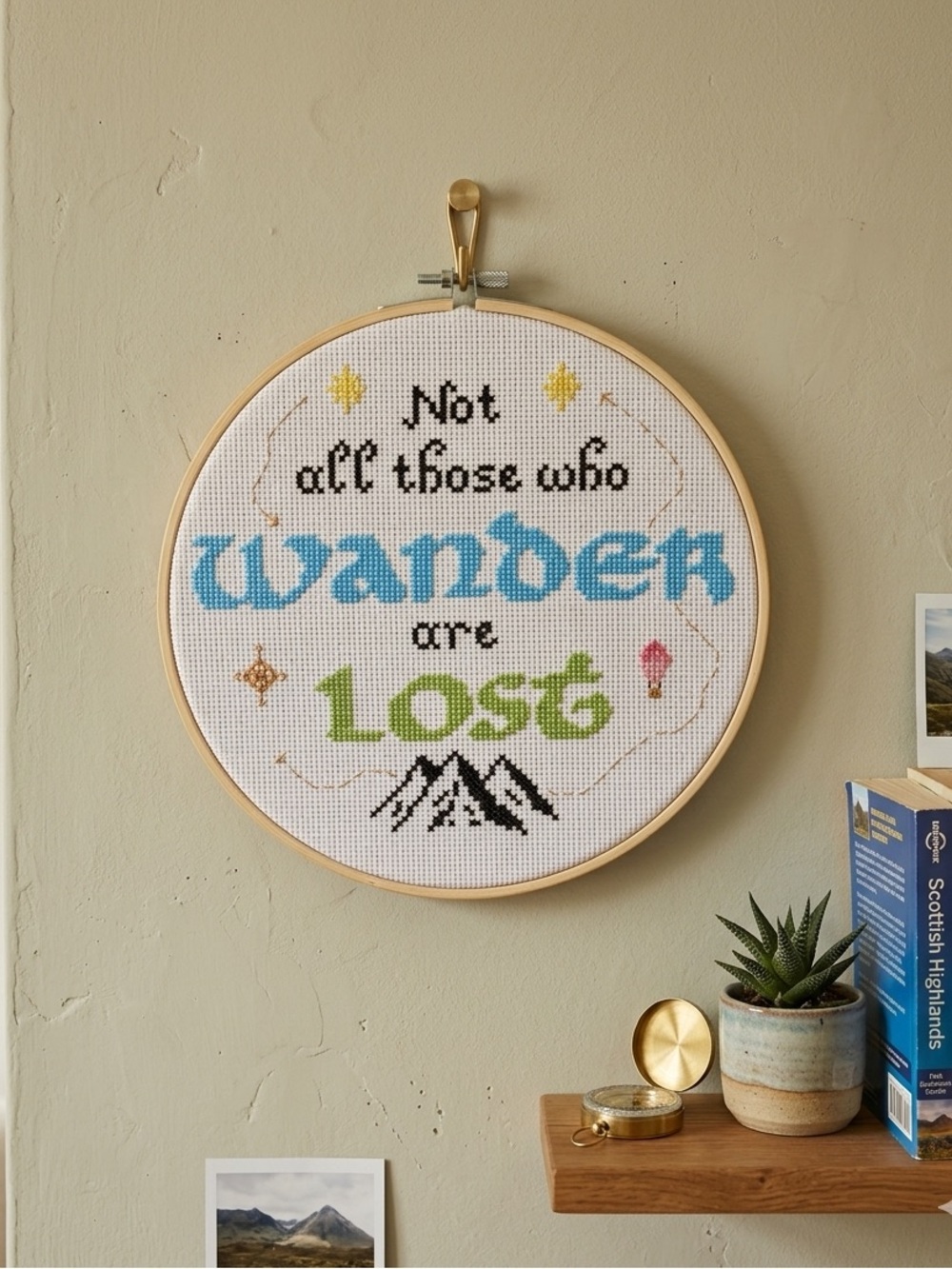 New Handmade Cross Stitch "Not All Those Who Wander Are Lost"